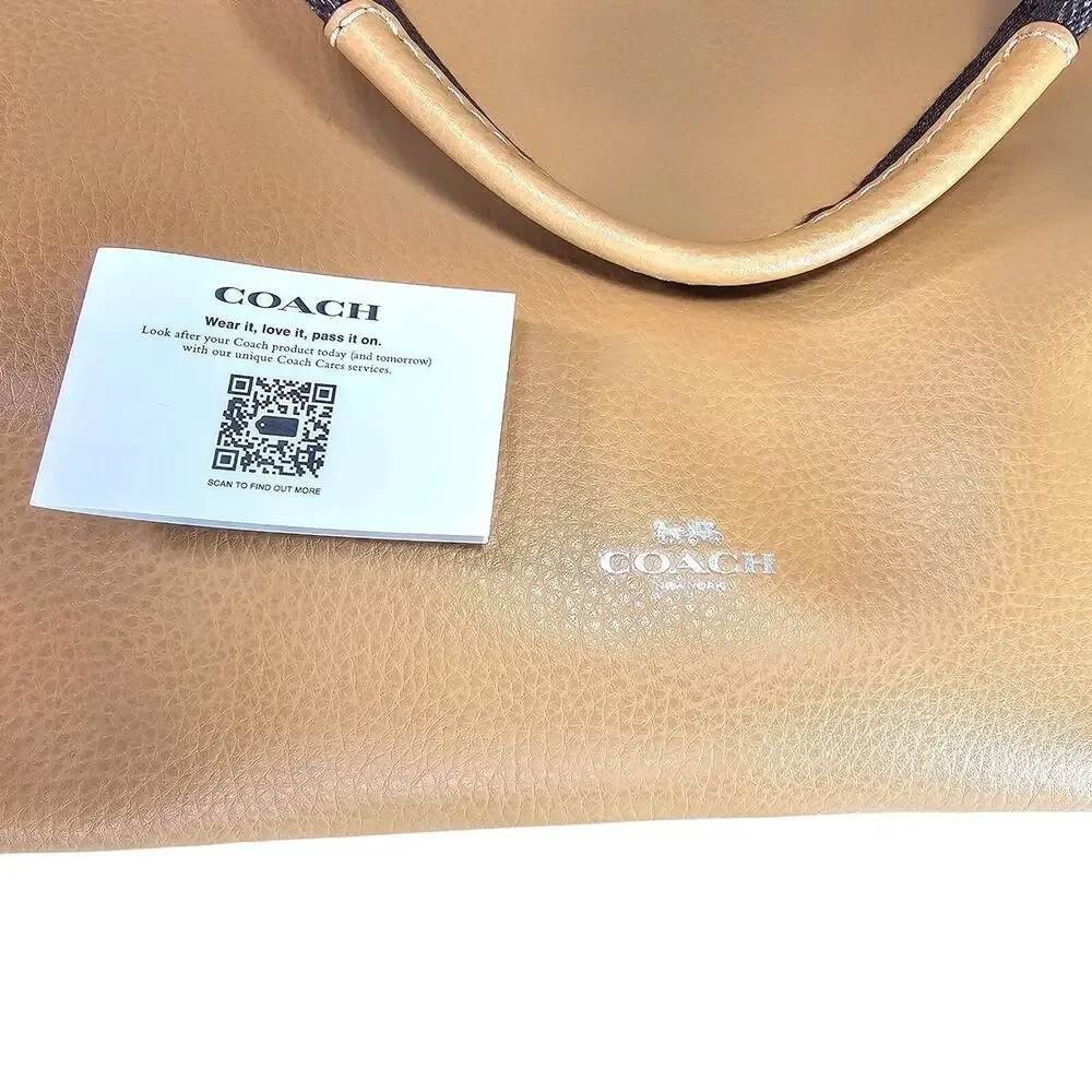 Coach 58660 Derby Tote Pebble Leather Shoulder Bag Latte Brown Yellow Lining NWT